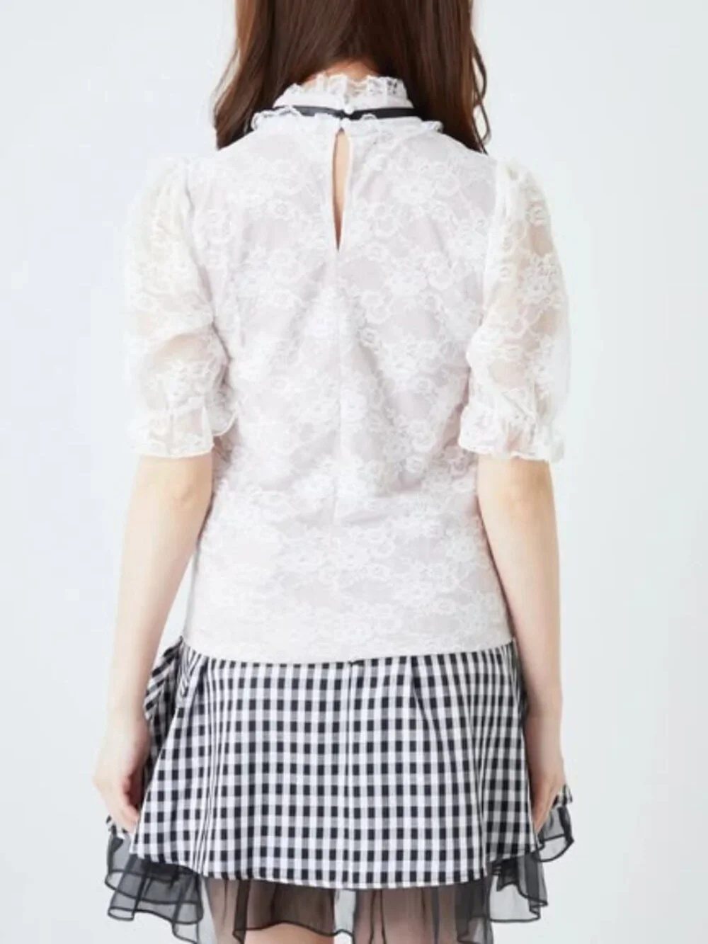 ANK ROUGE lace puff sleeve high neck blouse - Picture 5 of 9